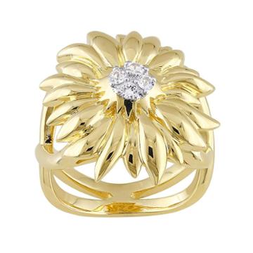 V19.69 Italia 18k Gold Over Silver White Sapphire Sunflower Ring, Women's, Size: 7