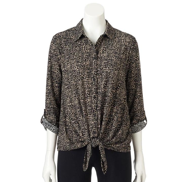 Women's Dana Buchman Tie-front Shirt, Size: Medium, Med Beige