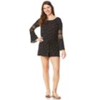 Juniors' Wallflower Printed Off-the-shoulder Bell Sleeve Romper, Teens, Size: Large, Black