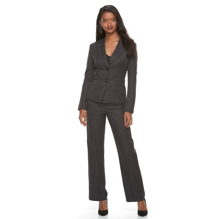 Women's Le Suit Pinstripe 2-button Pant Suit, Size: 8, Med Grey