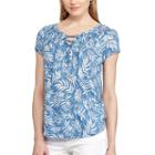 Women's Chaps Printed Lace-up Top, Size: Xxl, Blue
