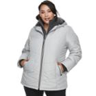 Plus Size D.e.t.a.i.l.s Hooded Bib Inset Quilted Jacket, Women's, Size: 2xl, Silver