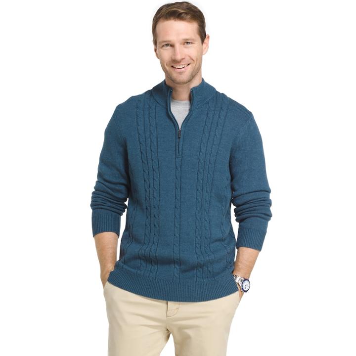 Men's Van Heusen Regular-fit Textured Quarter-zip Pullover Sweater, Size: Large, Brt Blue