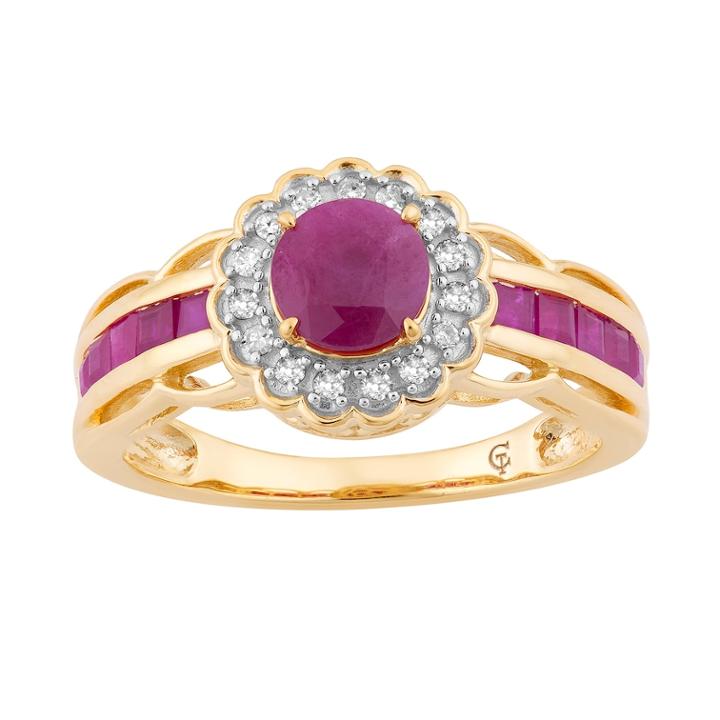 10k Gold Ruby & 1/8 Carat T.w. Diamond Tiered Flower Ring, Women's, Red