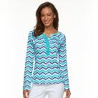 Women's Caribbean Joe Chevron Crochet-trim Tee, Size: Large, Turquoise/blue (turq/aqua)