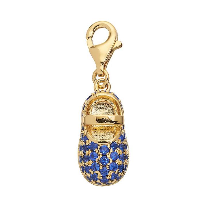 Tfs Jewelry 14k Gold Over Blue Cubic Zirconia Baby Shoe Charm, Women's