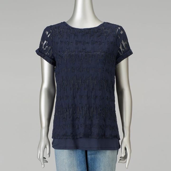 Women's Simply Vera Vera Wang Mesh Jacquard Tee, Size: Large, Dark Blue