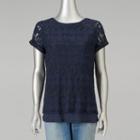 Women's Simply Vera Vera Wang Mesh Jacquard Tee, Size: Large, Dark Blue