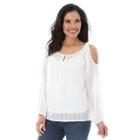 Women's Ab Studio Embroidered Cold-shoulder Peasant Top, Size: Xlrg Av/rg, White Oth