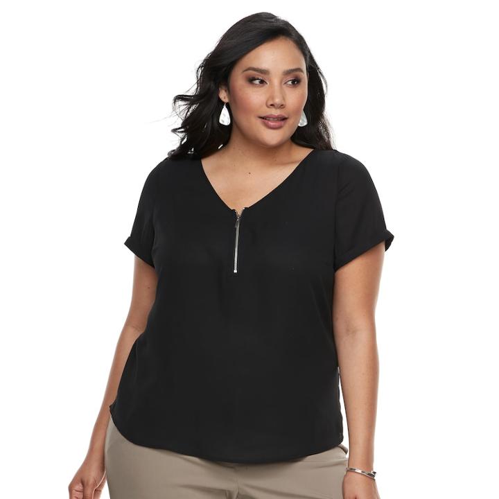Plus Size Apt. 9&reg; Zipper-front Georgette Top, Women's, Size: 0x, Black