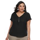 Plus Size Apt. 9&reg; Zipper-front Georgette Top, Women's, Size: 0x, Black