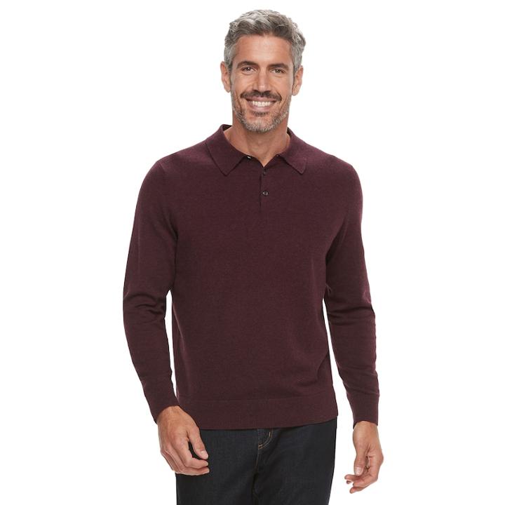 Men's Croft & Barrow&reg; Fine-gauge Polo Sweater, Size: Xl, Dark Red