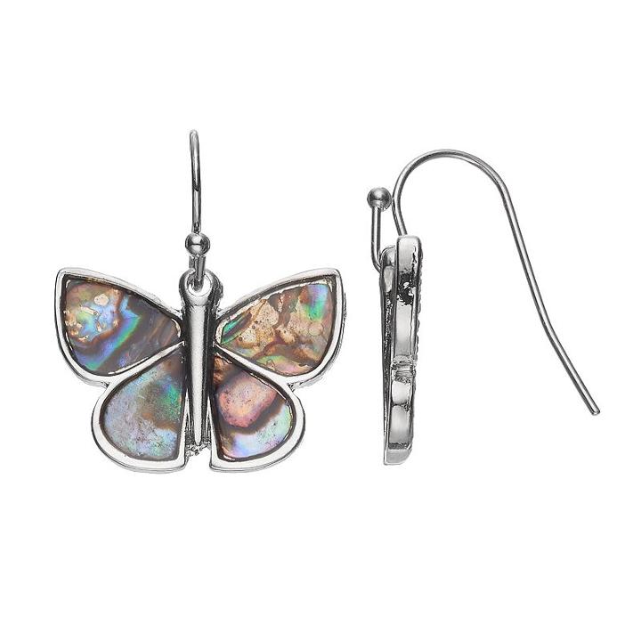 Mudd&reg; Simulated Abalone Butterfly Drop Earrings, Teens, Silver
