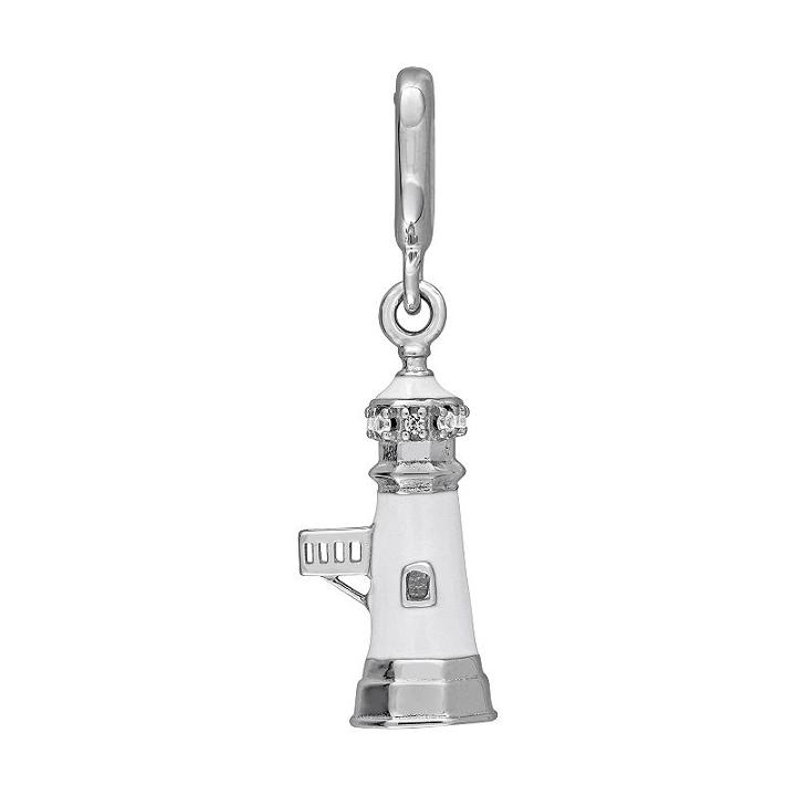 Laura Ashley Nautical Collection Sterling Silver Lab-created White Sapphire Lighthouse Charm, Women's, Grey