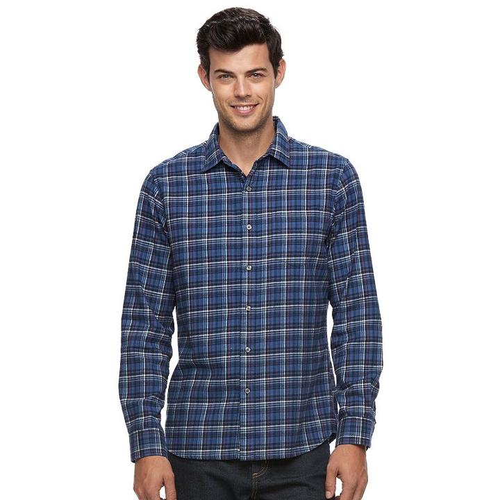 Big & Tall Apt. 9&reg; Modern-fit Plaid Brushed Flannel Button-down Shirt, Men's, Size: 3xb, Blue