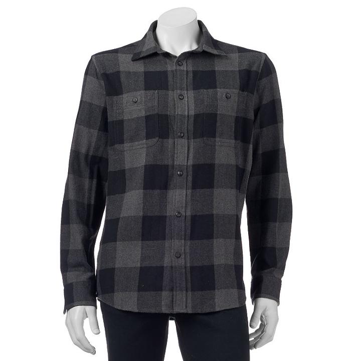 Big & Tall Sonoma Goods For Life&trade; Classic-fit Plaid Button-down Shirt, Men's, Size: M Tall, Black
