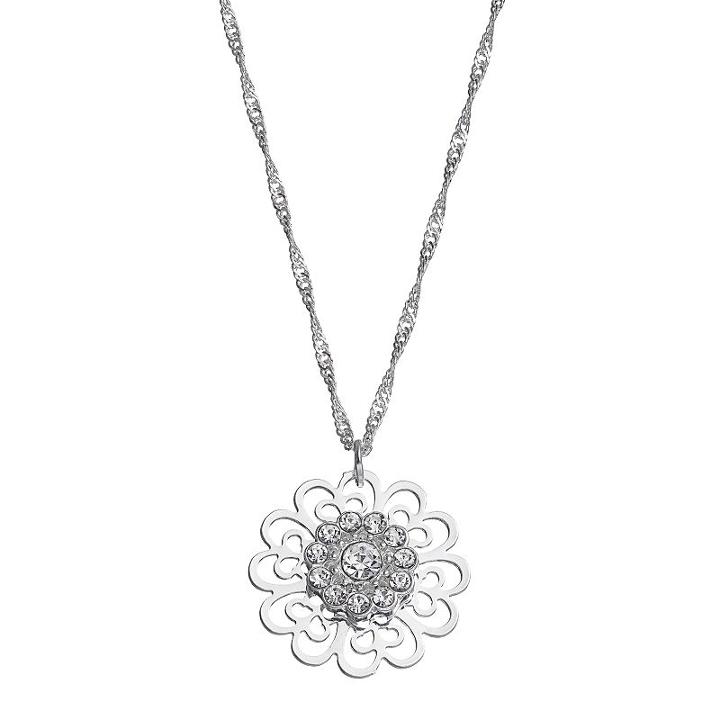 Lc Lauren Conrad Openwork Simulated Crystal Flower Pendant Necklace, Women's, Silver