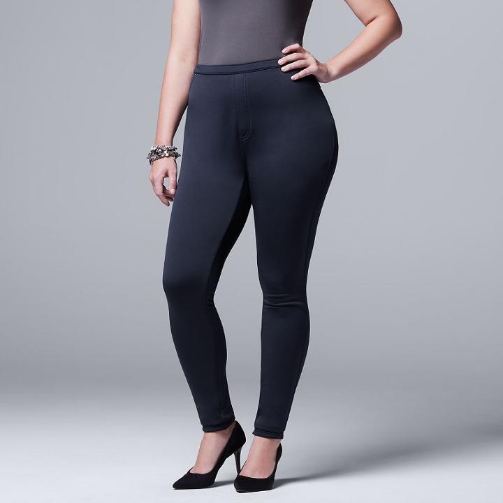 Plus Size Simply Vera Vera Wang Fleece-lined Denim Leggings, Women's, Size: 1xl, Blue (navy)