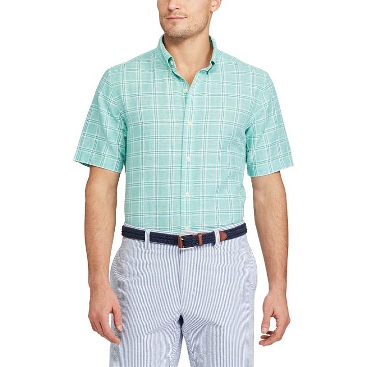 Men's Chaps Classic-fit Linen-blend Button-down Shirt, Size: Large, Green