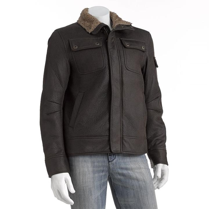 Men's Excelled Faux-shearling Jacket, Size: Small, Brown