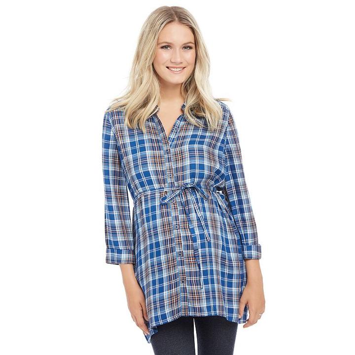 Maternity Oh Baby By Motherhood&trade; Plaid Tunic, Women's, Size: Medium, Blue (navy)