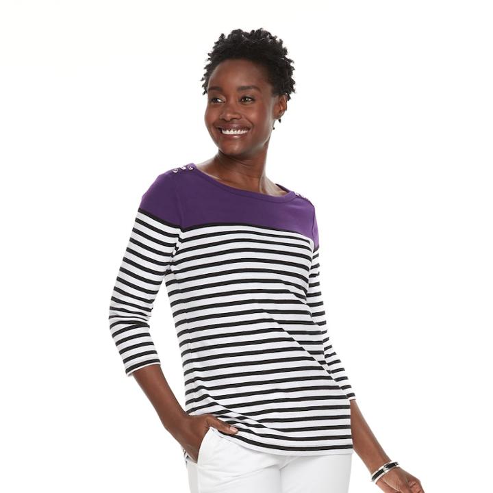 Women's Croft & Barrow&reg; Button-shoulder Boatneck Tee, Size: Medium, Drk Purple