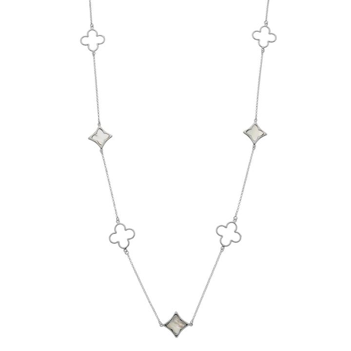 Sterling Silver Mother-of-pearl Clover Long Station Necklace, Women's, White