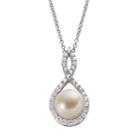 Dyed Freshwater Cultured Pearl & Cubic Zirconia Sterling Silver Teardrop Pendant Necklace, Women's, White