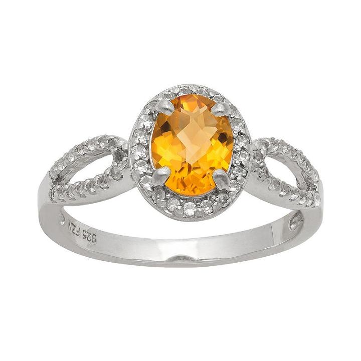 Sterling Silver Citrine And Lab-created White Sapphire Halo Ring, Women's, Size: 6, Multicolor