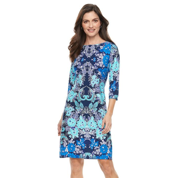 Women's Suite 7 Floral Scroll Shift Dress, Size: 12, Blue Other