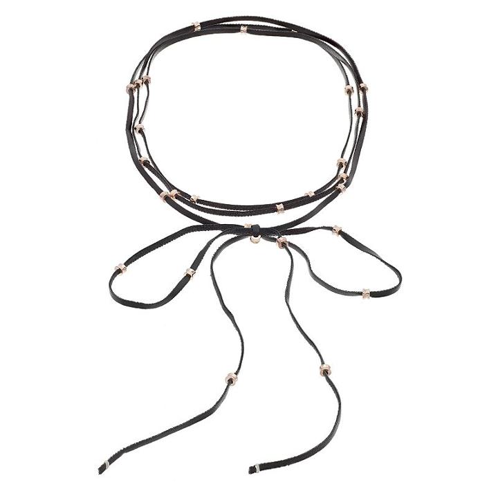 Beaded Faux Leather Lariat Necklace, Women's, Black