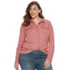 Sonoma Goods For Life, Plus Size &trade; Ribbed Utility Shirt, Women's, Size: 1xl, Light Red