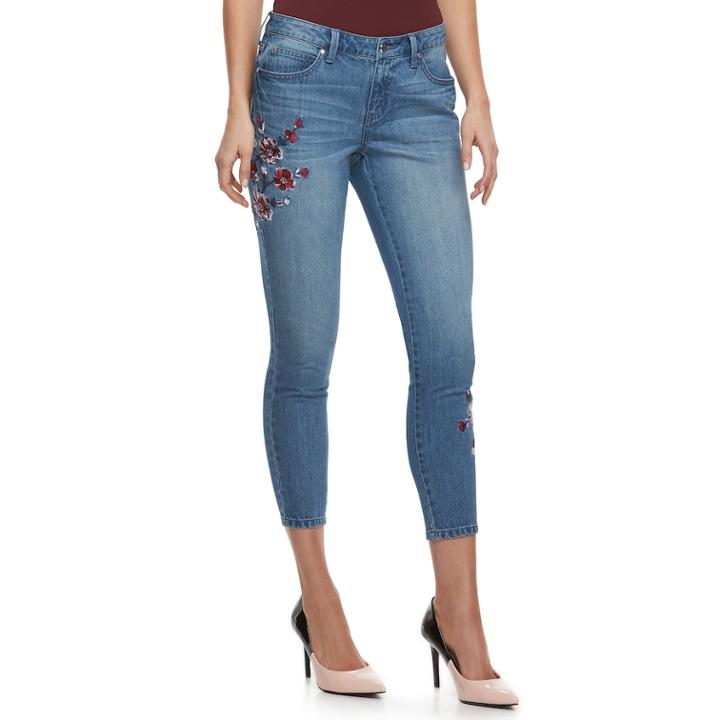 Women's Jennifer Lopez Embroidered Skinny Ankle Jeans, Size: 6, Blue