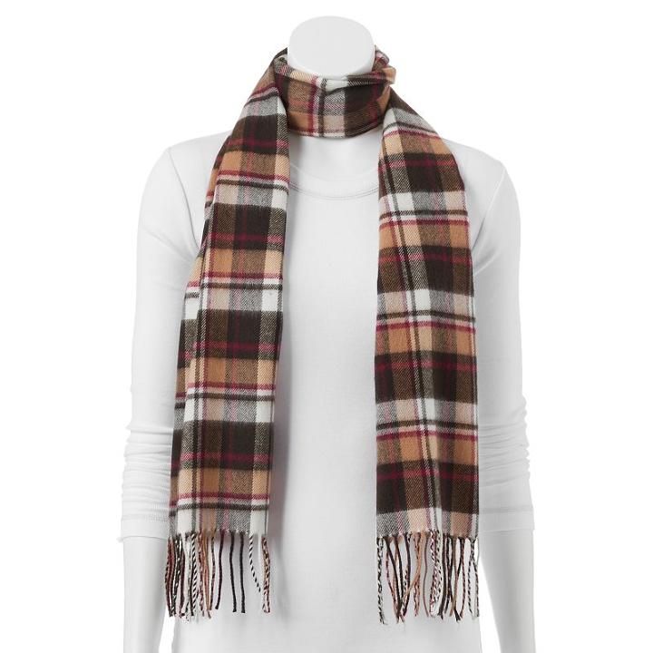 Softer Than Cashmere? Plaid Oblong Scarf, Lt Brown