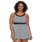 Plus Size A Shore Fit Hip Minimizer High-neck Swimdress Set, Women's, Size: 20 W, Black