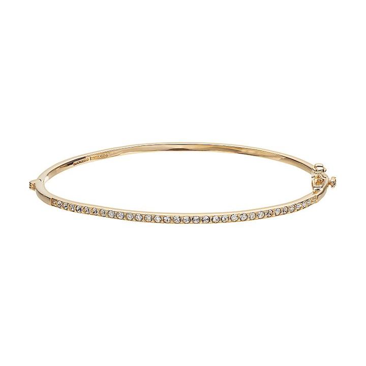 Diamond Essence Gold Tone Over Silver Bangle Bracelet - Made With Swarovski Crystals, Women's, White