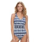 Women's Apt. 9&reg; Ikat Strappy Macrame One-piece Swimsuit, Size: Small, Blue (navy)