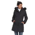 Women's Weathercast Hooded Faux-fur Trim Walker Jacket, Size: Large, Black
