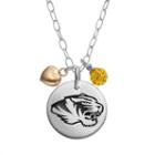 Fiora Crystal Sterling Silver Missouri Tigers Team Logo & Heart Pendant Necklace, Women's, Size: 16, Multicolor