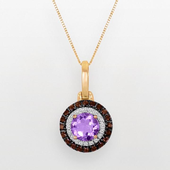 10k Gold 1/10-ct. T.w. Diamond, Rose De France And Smoky Quartz Pendant, Women's, Size: 18, Purple