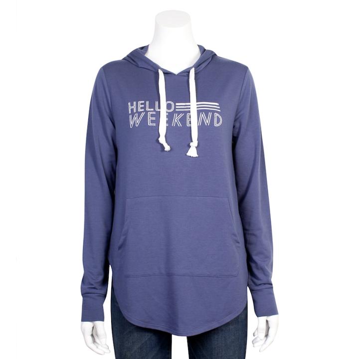 Juniors' Plus Size Grayson Threads Hello Weekend Graphic Hoodie, Teens, Size: 2xl, Blue (navy)