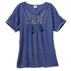 Girls Plus Size Mudd&reg; Embroidered Gauze Peasant Top, Size: 14 1/2, Blue (navy)
