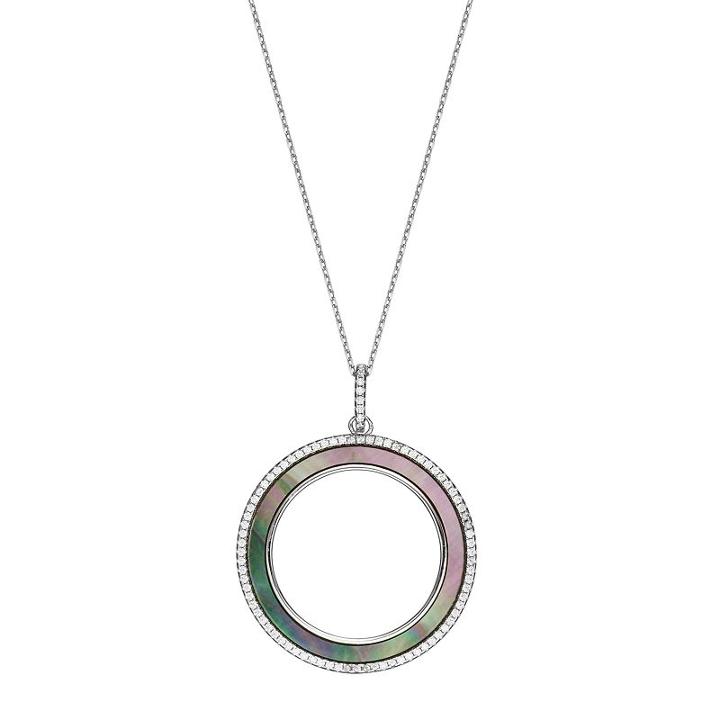 Sterling Silver Abalone & Cubic Zirconia Circle Pendant, Women's, Size: 18, Black