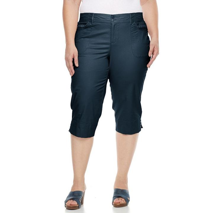 Plus Size Gloria Vanderbilt Alicia Embroidered Capris, Women's, Size: 22 W, Blue