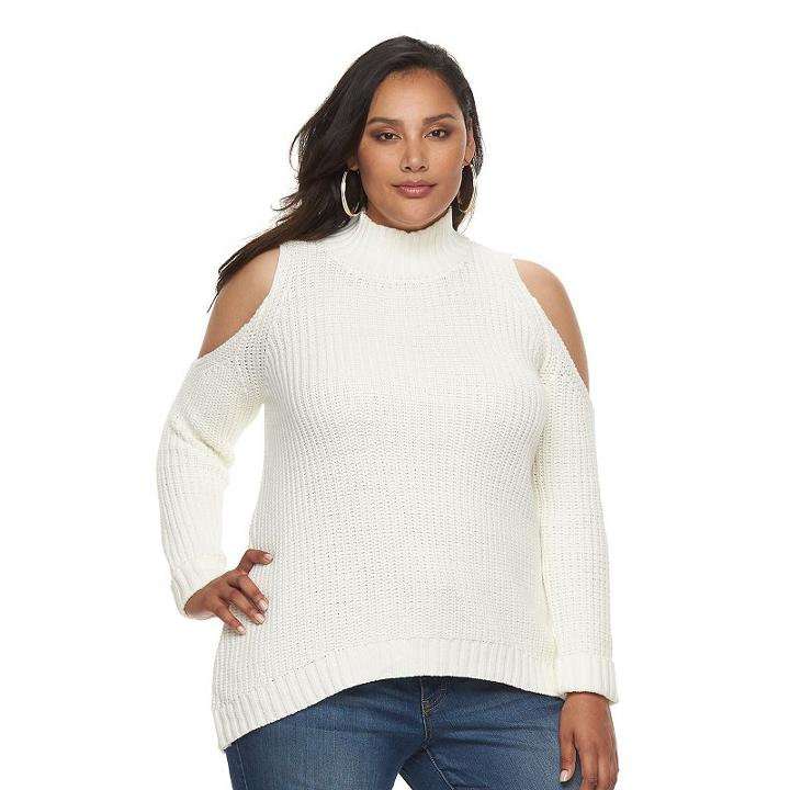 Plus Size Jennifer Lopez Cold-shoulder Mockneck Sweater, Women's, Size: 0x, Natural