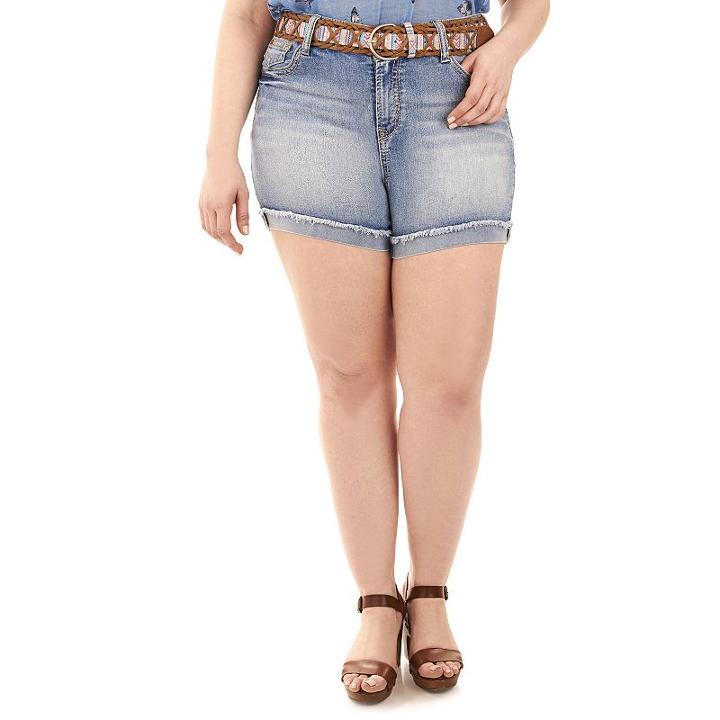 Juniors' Plus Size Wallflower Legendary Jean Shortie Shorts, Girl's, Size: 24 W, Dark Pink