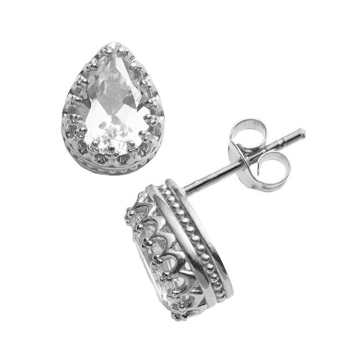 Sterling Silver Lab-created White Sapphire Crown Stud Earrings, Women's, Blue