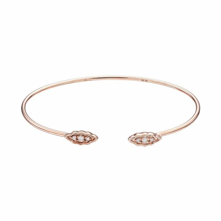 Lc Lauren Conrad 10k Rose Gold 1/10 Carat T.w. Diamond Leaf Cuff Bracelet, Women's, Size: 7, White