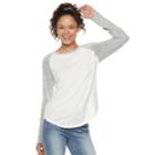 Juniors' So&reg; Long Sleeve Baseball Tee, Teens, Size: Medium, White