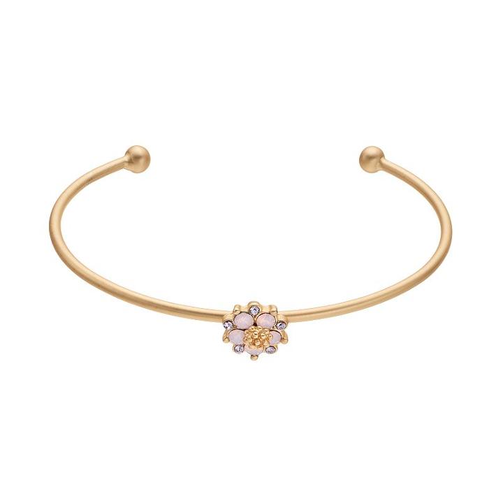 14k Gold Plated Crystal Flower Cuff Bracelet, Women's, Pink